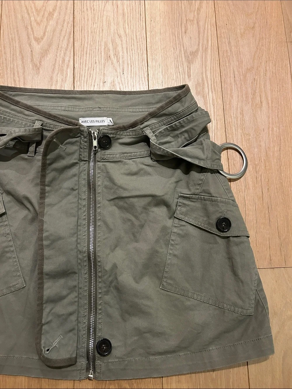 Avec Les Filles Olive Green Utility Mini Skirt with D-Ring Belt